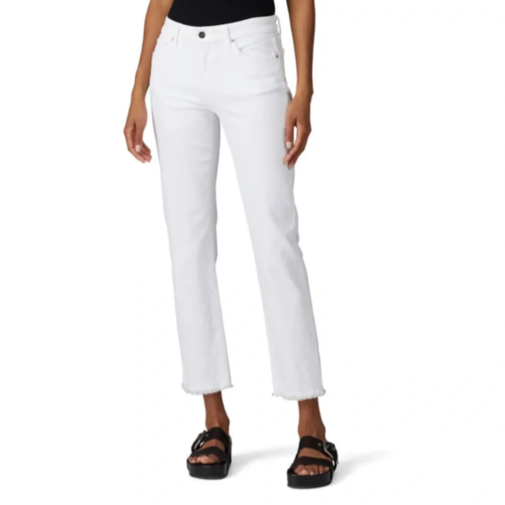 FLAWED Joe’s Jeans White Lara Mid Rise Cigarette Ankle Cut Hem Jeans 32 $168 - Picture 1 of 7